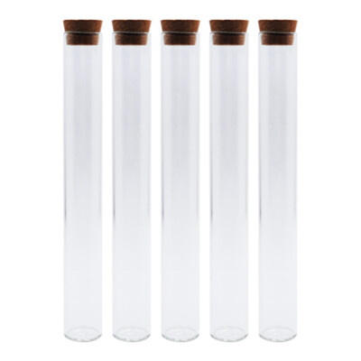 5pcs DIA 12mm To 30mm Clear Lab Glass Test with Cork Stoppers Flat Bottom Tubes