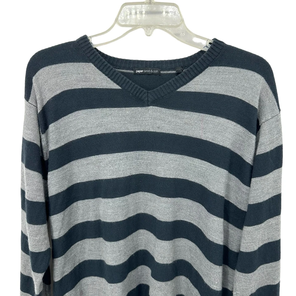 Paper Denim & Cloth Mens V Neck Acrylic Sweater Size Medium Long Sleeve Striped - Image 2 of 4