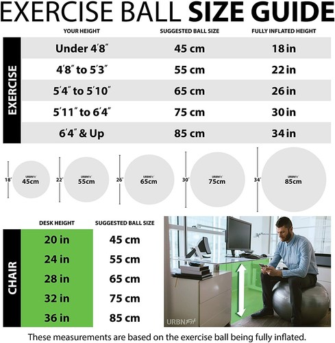 URBNFIT EXERCISE BALL GYM KIT for Yoga, Cross Fit, Asstd Sizes - Pump Included, - Picture 7 of 8