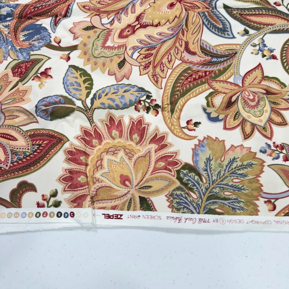 Mill Creek Tela Tapicería Rojo Verde Paisley Floral Algodón 53x22 Foto 3 de 4