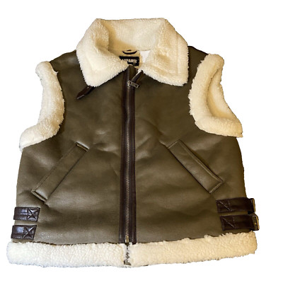 Apparis Luca Vest Medium Aviator Faux Leather Shearling Mineral Brown Oversized
