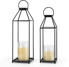Outdoor LED Lanterns with Candles - Set of 2