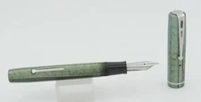 Esterbrook Dollar Demi Green Pearl & Chrome Fountain Pen - 2668 M Nib - 1930s