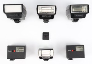Lot of Olympus and Rollei On-Camera Flashes (For Parts and Repair)