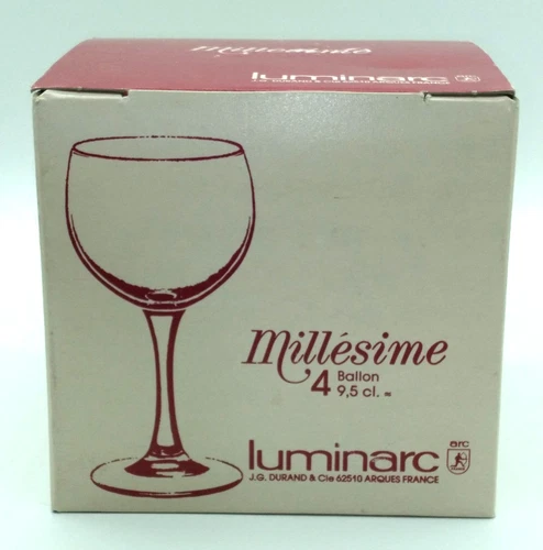 Vintage Luminarc France Boxed 4 Small Bistro Balloon Wine Glasses 3.21 fl oz