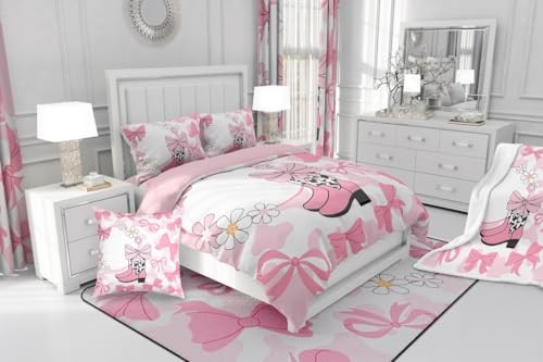 Girls Ribbon Bow Comforter Set,Western Cowgirl Boots Full White Black Pink - Bild 8 von 8