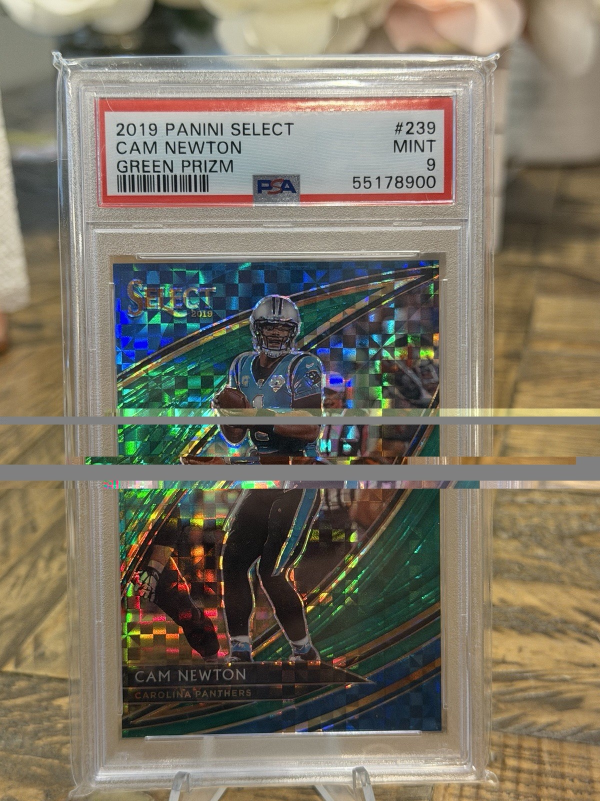 Panini 2019 Select Field Level Cam Newton #239 Green Prizm /5 PSA 9 Panthers