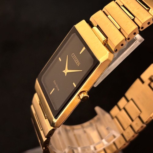 Citizen Eco-Drive Acier Inoxydable Or Noir Boîte Solaire Montre Hommes Auth - Photo 7 sur 8
