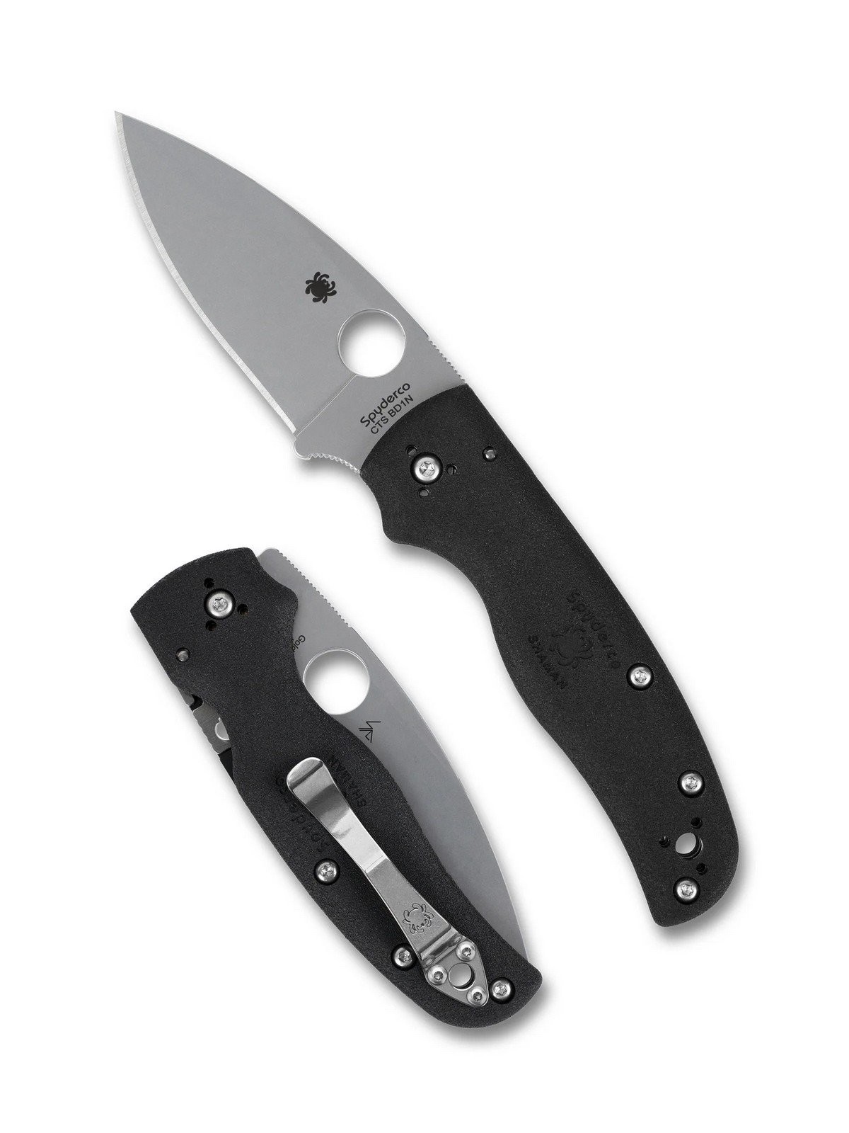 Spyderco Shaman Compression Lock Folding Knife Black FRN Handle - C229PBK