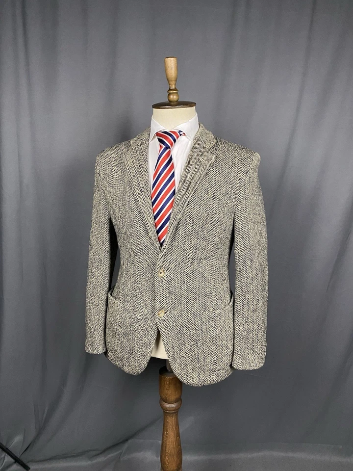 Chaqueta Blazer Ralph Lauren Vintage Espiga Para Hombre Gris Beige Lana Seda Talla S-M Foto 2 de 4