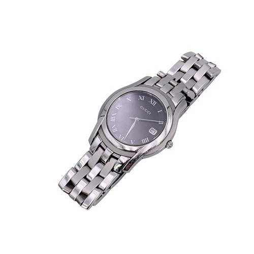 Authentic Gucci Stainless Steel Mod 5500 M Watch Black Dial Date Indicator