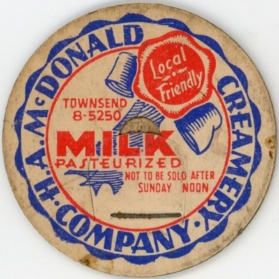 Milk Cap - H. A. McDonald Creamery Company - Detroit, MI (Michigan) - SUNDAY