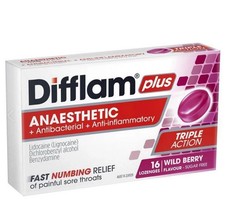 Difflam Plus Wild Berry Lozenges 16  Anaesthetic Pain Relief UpoLife