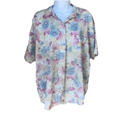 90's VTG Casey & Max 1X Plus Floral Boho Button Up Tropical Blouse Cottage Fairy