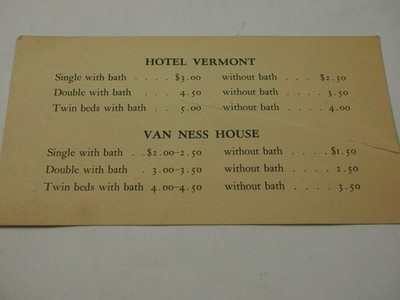 Antique Hotel Vermont and The Van Ness House Rate Card Vermont