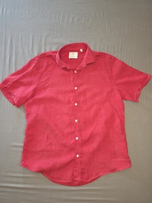 Murano Baird McNutt Shirt Mens L Red 100% Linen Short Sleeve Button Up Casual