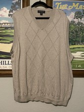 Roundtree  Yorke Argyle Sweater Vest Tan Beige Mens 2X Cotton Golf Grandpa Core