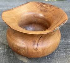 Vintage Handturned Live Edge Cherry Wood Bowl 3 Tall 4 Wide Artist Signed MLS