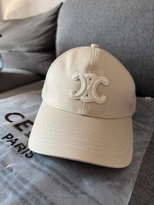 Celine Triomphe Beige Adjustable Baseball Cap Women's Medium