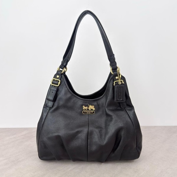 COACH Madison Maggie Leather Hobo Shoulder Bag Black Pre-owned 16503