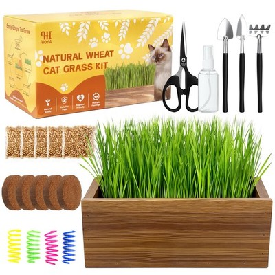 Indoor Cat Grass Kit  5 Natural Wheat Grass Packs, Planter & Planting Tools