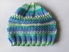 Hand knitted Baby Hat Blue Mix Newborn