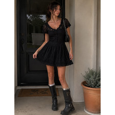 Vintage Fairy grunge lace overlay black dress Size small Y2K whimsigoth Party