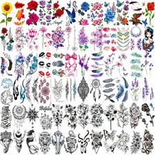 Temporary Tattoos for Women, Flower and Butterfly Body Art Stickers