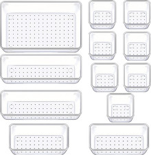 Clear Plastic Drawer Organizer Set of 12 for Kitchen, Bathroom, and Office