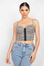 Women s Plaid Corset Crop Top Hook Eye Bustier Cami