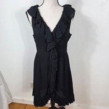 Marc by Marc Jacobs Silk Black Swiss Dot Ruffle V Neck Sleeveless Dress Size 8