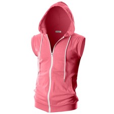 Ohoo Mens Slim Sleeveless Lightweight Zip Up Hooded Sweatshirt Vest Hoodie /