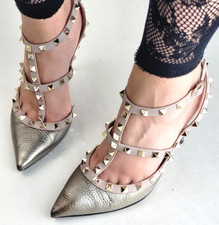 Valentino Garavani Rockstud Heels Metallic Leather Pumps EU 38.5 UK 5.5...