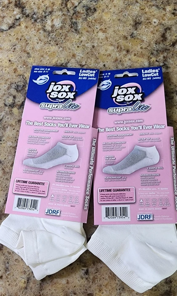 Calcetines para mujer Jox Sox Supra Lite corte bajo blancos talla 9-11 2 pares nuevos Foto 2 de 4