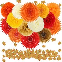 Set Party Dekoration Papier Pompoms FäCher Girlande Ahornblatt Herbst Deko 17Er