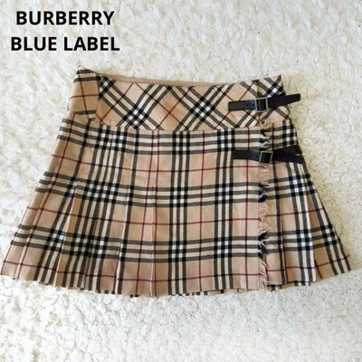 Burberry Blue Label Nova Check Pleated Skirt Size 38 M Belted From