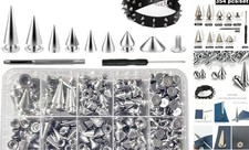 354 Pieces Punk Spikes and Studs Kit - 8 Sizes Cone Spikes, Metal Tree Silver