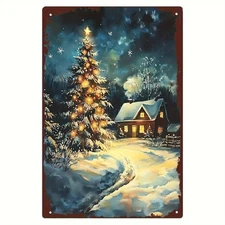 1pc Heavy-Duty Aluminum Metal Winter Snow Scene Wall Art - 12x8 Inch Rustic Farm