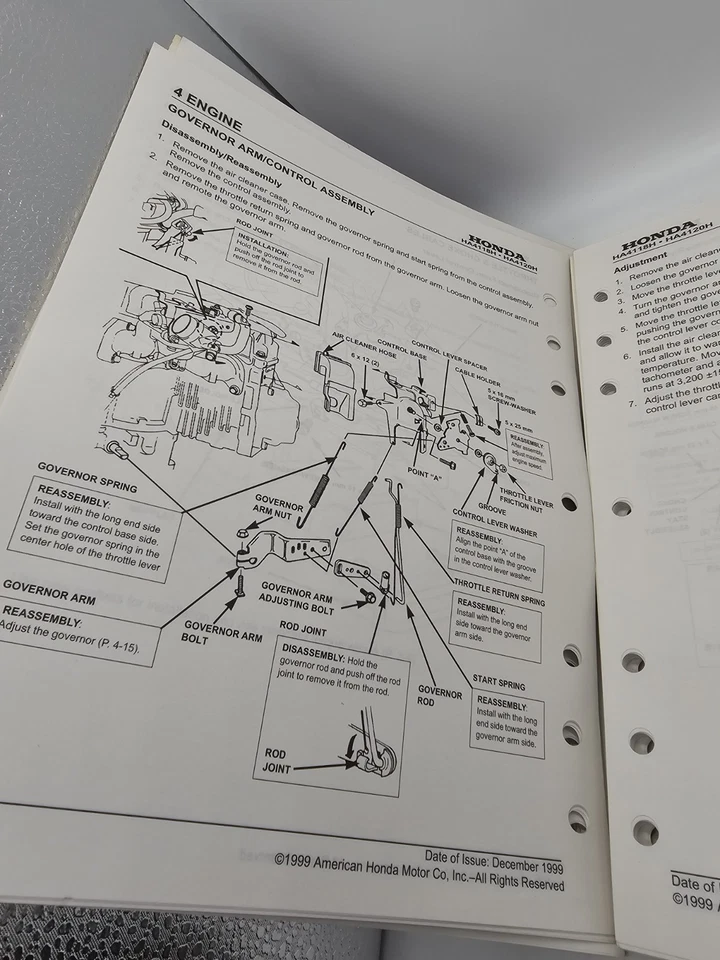 Honda HA4118H38A HA4120H48A Lawn Tractor Shop Manual 1999 Service Guide - Image 4 of 4