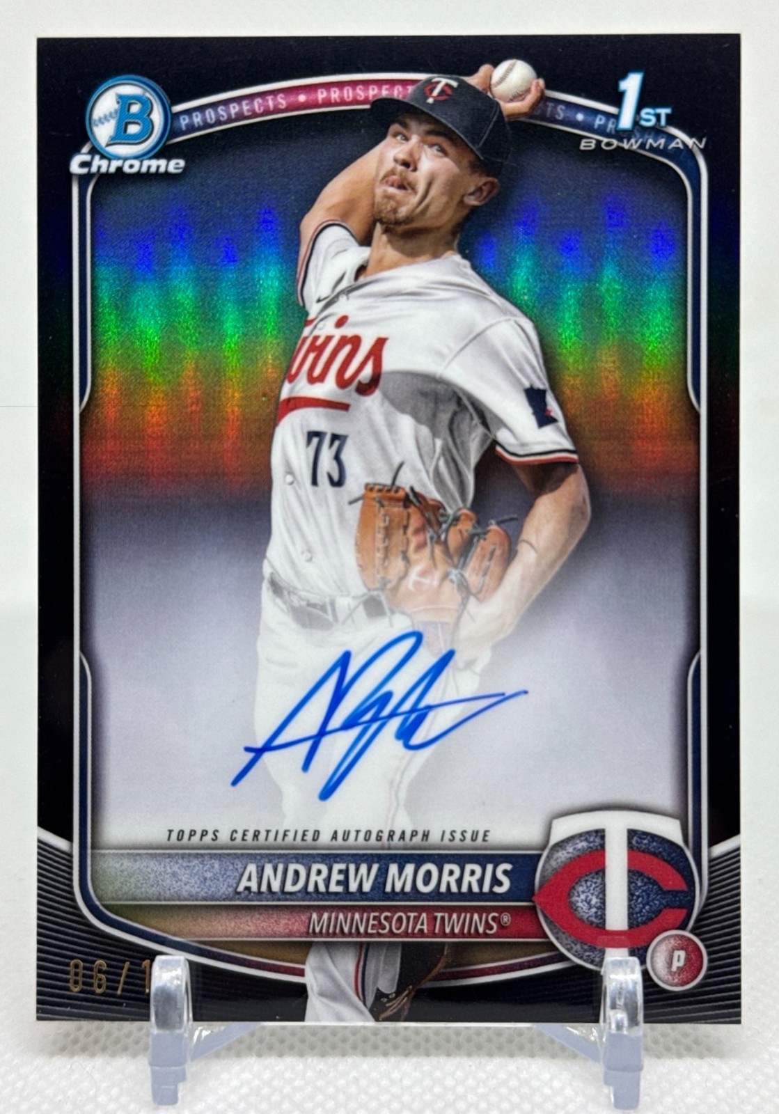 2025 Bowman Andrew Morris Black Refractor 1st Prospect Chrome Auto /10 #CPA-AMO