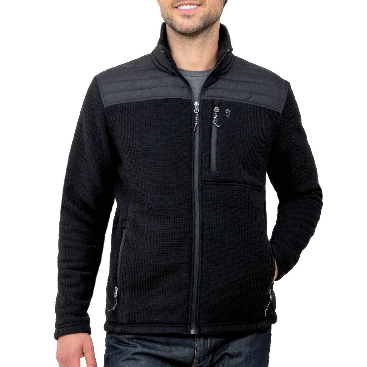 FREE COUNTRY MEN'S GRID FLEECE JACKET COLOR: BLACK SIZE: (M)-(XXL
