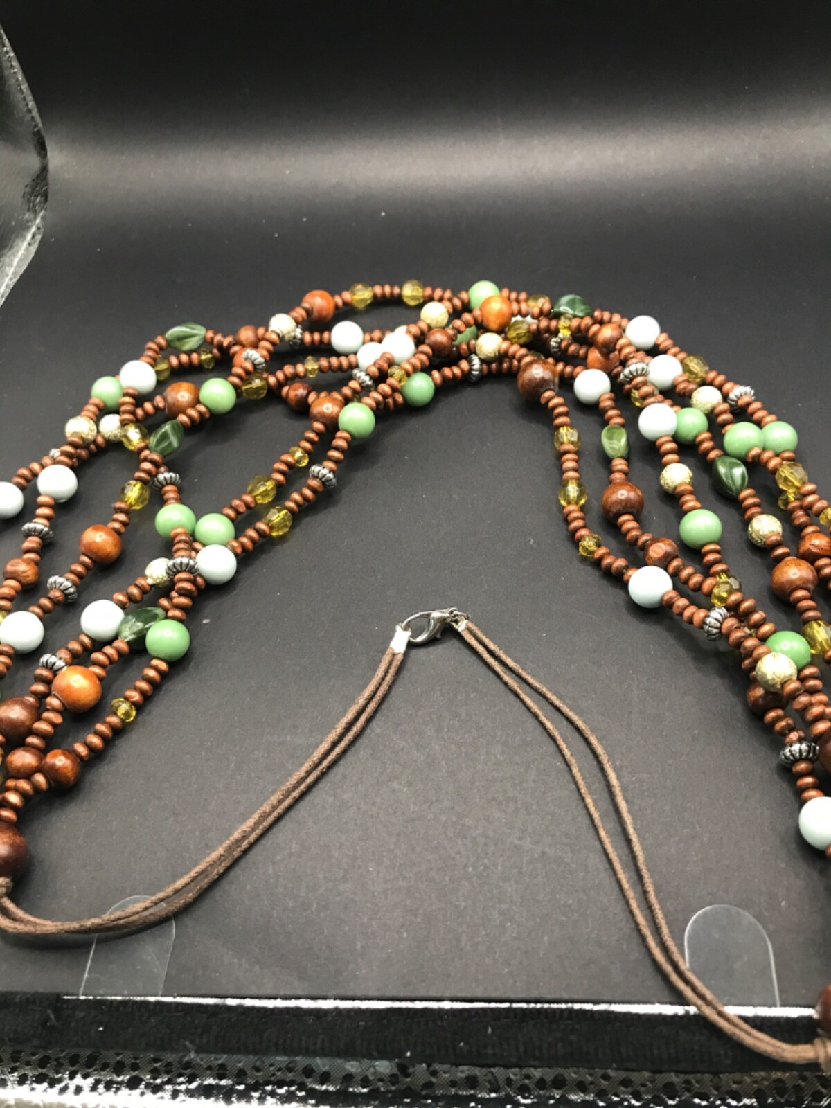 Beaded Six Stranded Necklace Multi Layer Wood Bea… - image 3