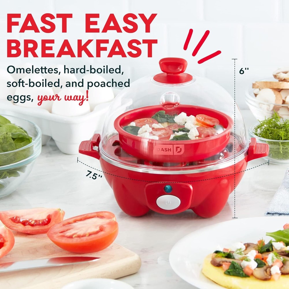 DASH Rapid Egg Cooker 6 Electric Hard Boiled Red Appliance