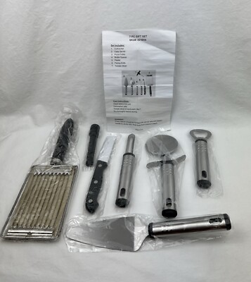 Stainless Steel Kitchen Utensils Gift Set Slicer Peeler Pizza Cutter 7 Piece NEW