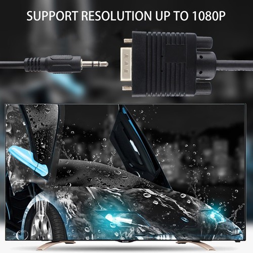 VGA SVGA Monitor Cable Support Full HD Displays HDTVs with 3.5mm Stereo Audio US - Picture 7 of 11
