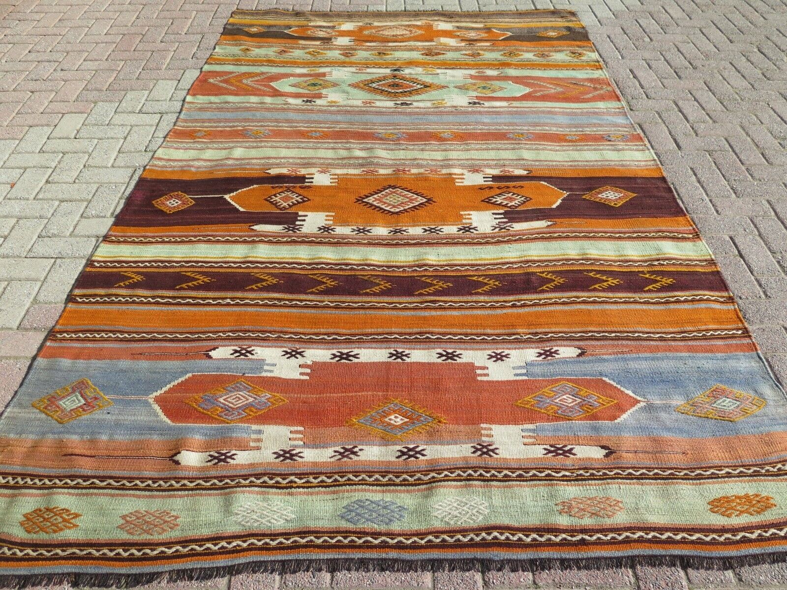 Vintage Turkish Kilim, Saffron Colored Rug, Oriental Large Rug, Carpet 75X119"