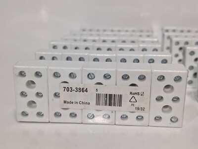 Pack of 5 RS PRO 703-3864 Non-Fused Terminal Blocks, 3-Way, 76A, 6 AWG Wire, Scr