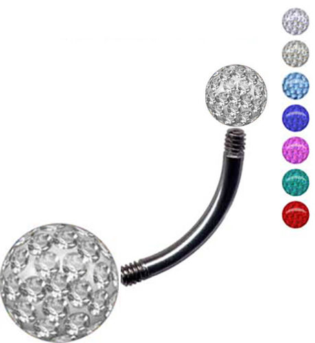 2x SET Belly Button Piercing TITAN G23 + EPOXY DOUBLE Multi Crystal Banana Bell NEW - Picture 1 of 7
