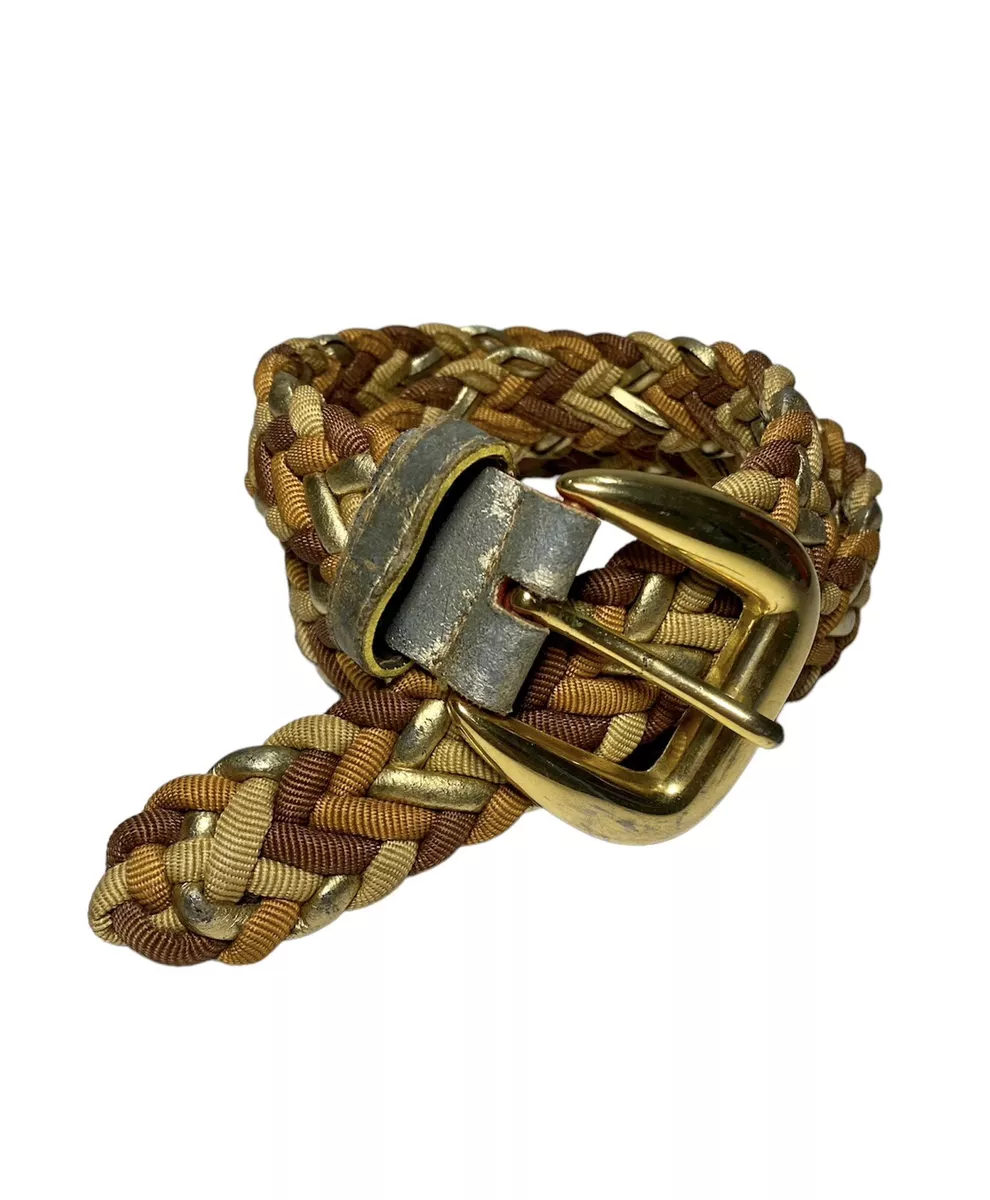 Vintage R.O.C. 90s Brown Gold Braided Belt Size M L Copper Tan Earthy Boho