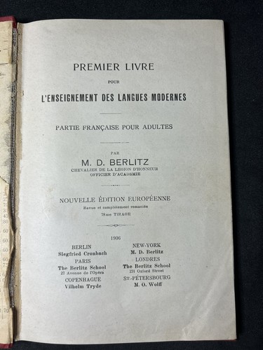 Antique 1906 M.D.Berlitz “Premier Livre” French Learning And Speaking Book - Picture 3 of 8